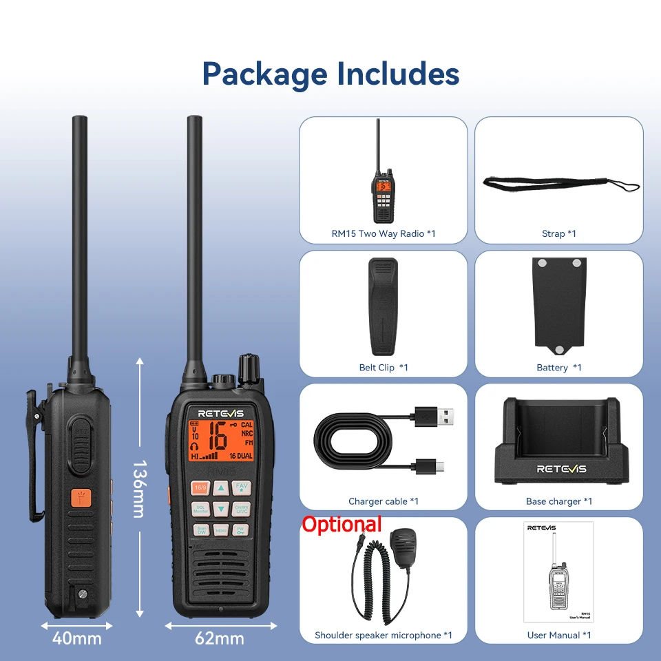 Retevis RM15 IP68-wasserdichtes schwimmfähiges Marinefunkgerät, tragbarer Funktransceiver mit großer Reichweite als Walkie-Talkie für Boots- und Kajakfahrten – Detail 19