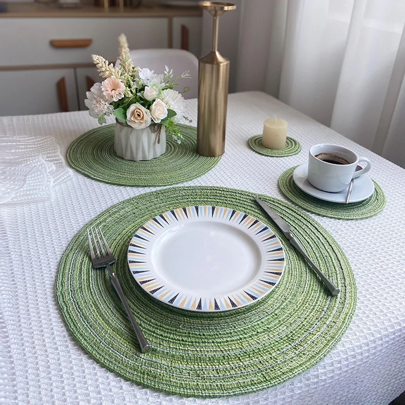

Yjq 10pcs placemat round woven heat insulation plate mat decorative props household anti-scalding mat