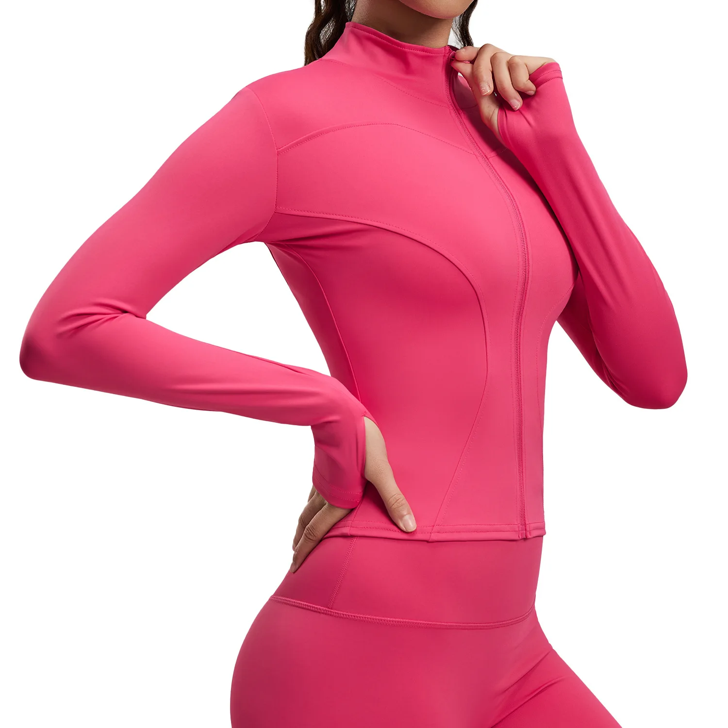 Women's Slim-Fit Long Sleeve Yoga Jacket Breathable Athletic Top for Running Fitness Europe & America Style