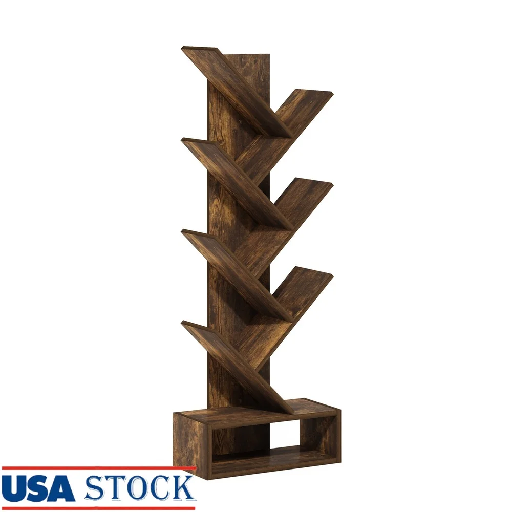 

Tree Bookshelf 7-Tier Floor Standing Bookcase Nature-Inspired Design Versatile Display Organizer Living Room Bedroom Home Office