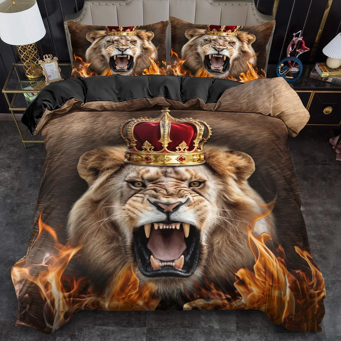 3pcs Lion in Artistic Style, Bold and Graceful 3D Print Duvet Cover Set, Luxury Animal Bedding for Bedroom Decor