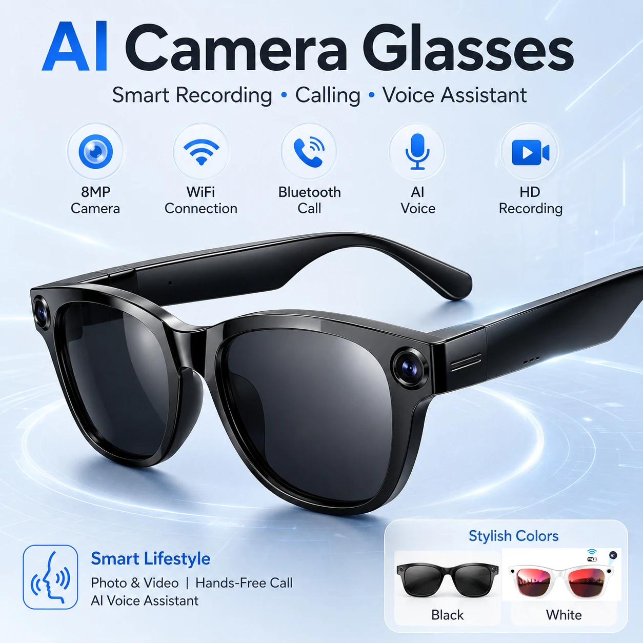 Nouvelles lunettes de soleil intelligentes W610 avec caméra IA 800MP, appels Bluetooth, protection UV, lunettes intelligentes pour sports de plein air