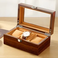 Caja de reloj de grano de madera de lujo negra, caja de almacenamiento de colección de cajas de reloj mecánico de cuarzo con 3 ranuras para hombre