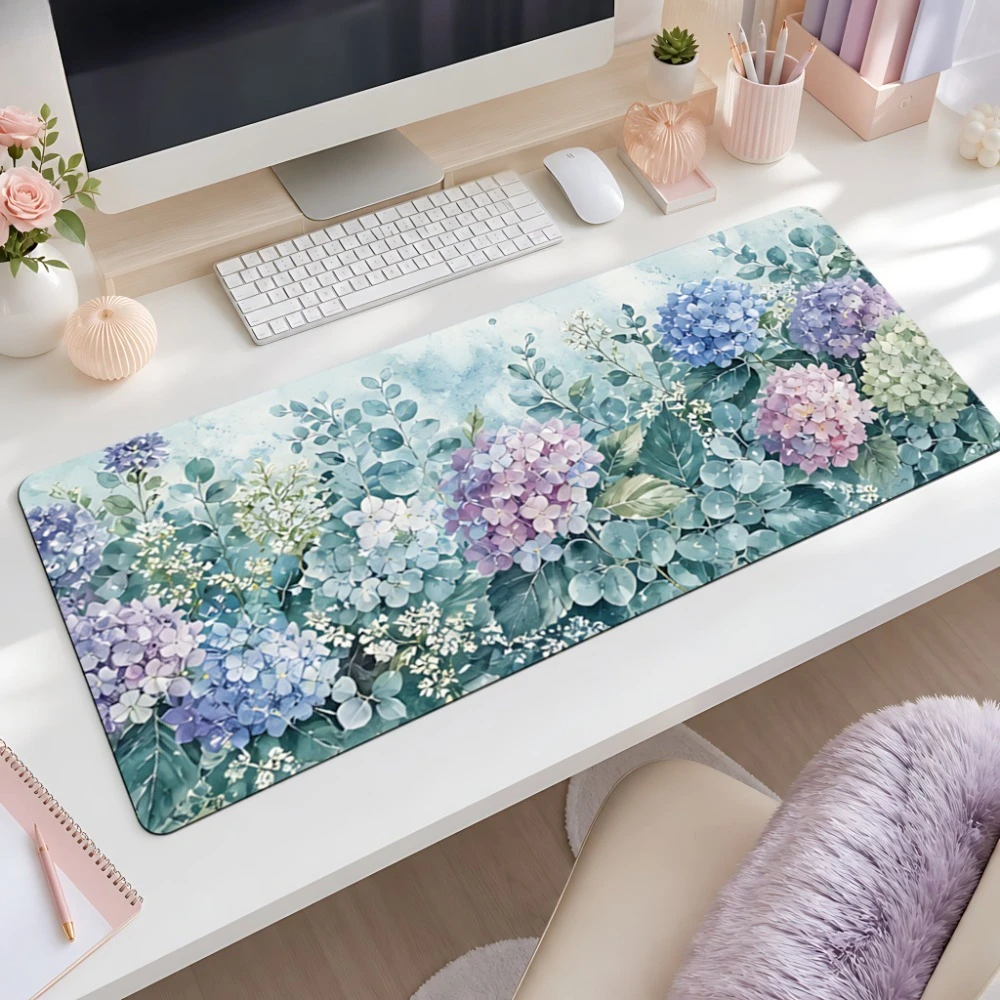 Blue and purple hydrangea mouse pad - non-slip - suitable for office desks,desk decoration accessories computer table style