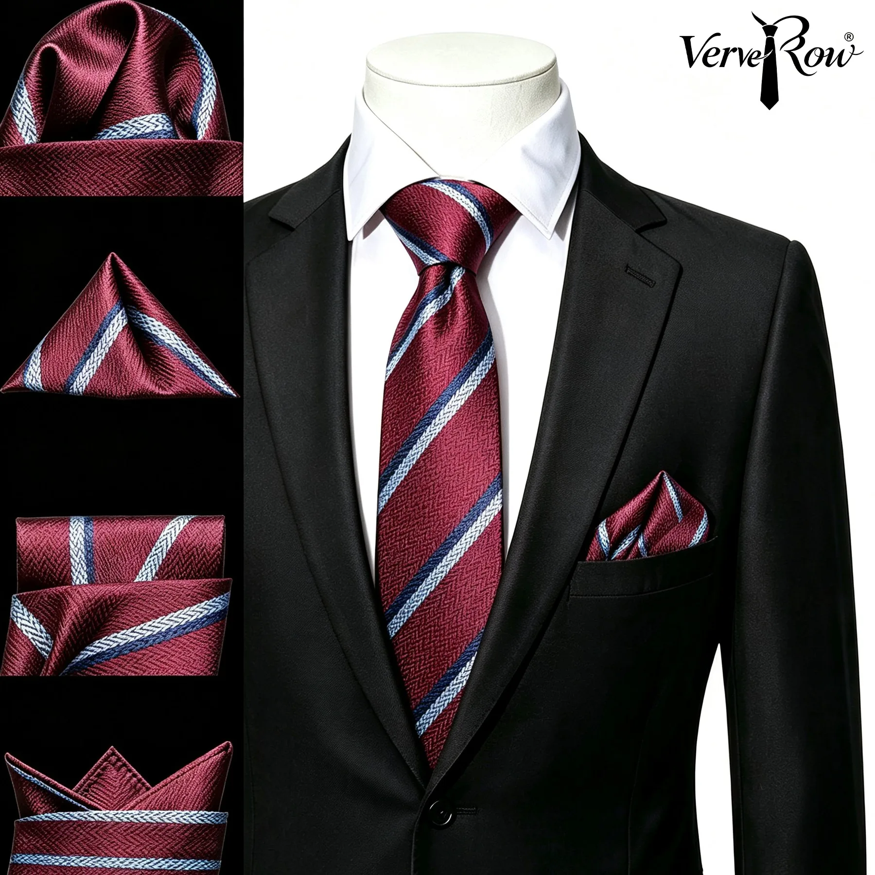 Men'S Formal Wear Ties - VERVEROW Striped Jacquard Necktie with Matching