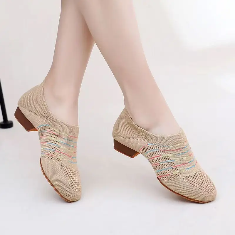 Colorful Striped Ballet Shoes Women's Mesh Breathable Soft Sole Sports Dance Shoes Casual Modern Dance Cloth Shoes 2026 New