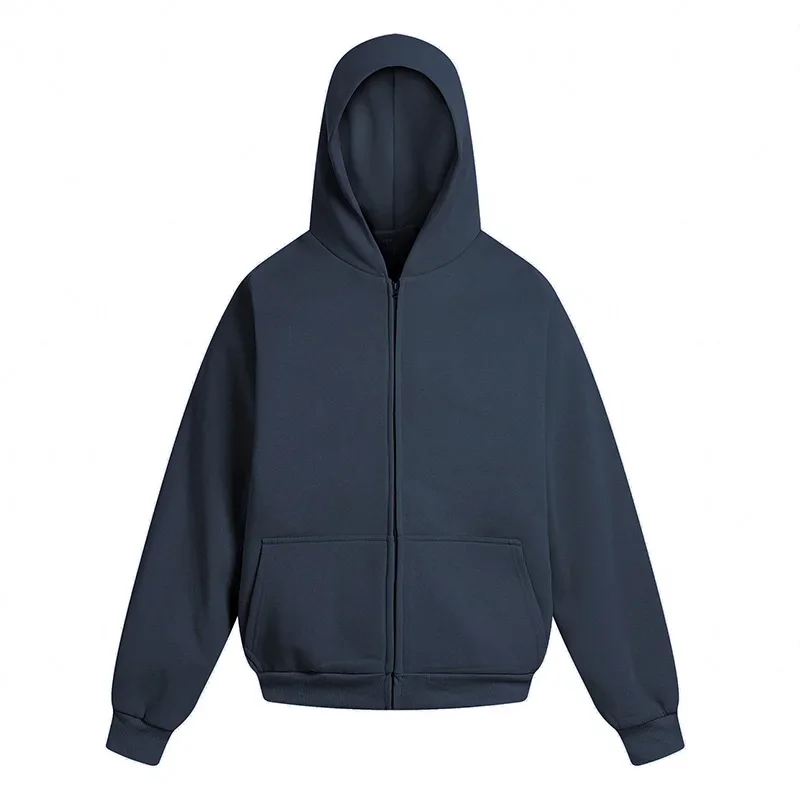 24FW Best Quality Double Layer Kanye West Zipper Hoodie Men Women Solid Color Black Navy Blue Gray Khaki Short Wide Style Coats