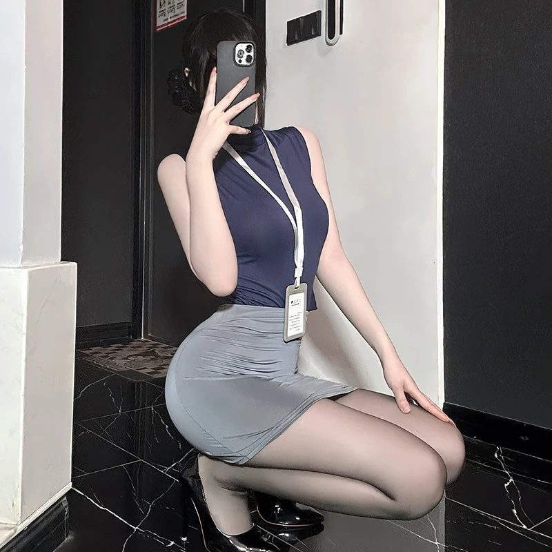 

﻿Sexy Lingerie Erotic Secretary OL Uniform Cosplay Pure Desire Office Lady Mini Skirt Two Piece Set Women's Fashion Clothing