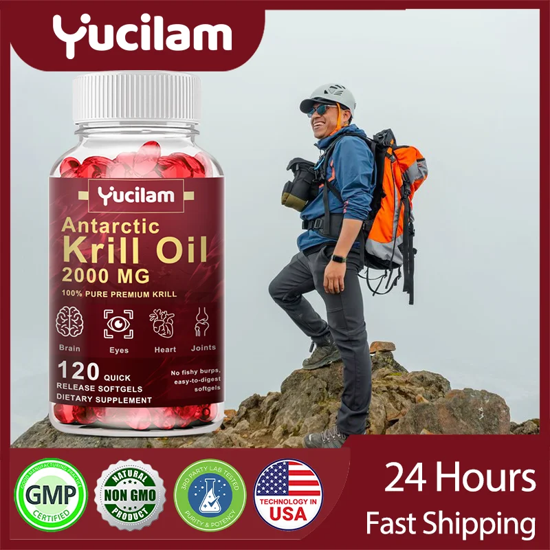 YUCILAM Antarctic Krill Oil 2000mg 120 Capsules, Omega-3 EPA, DHA, With Natural Astaxanthin Supplement Sourced, Maximum Strength