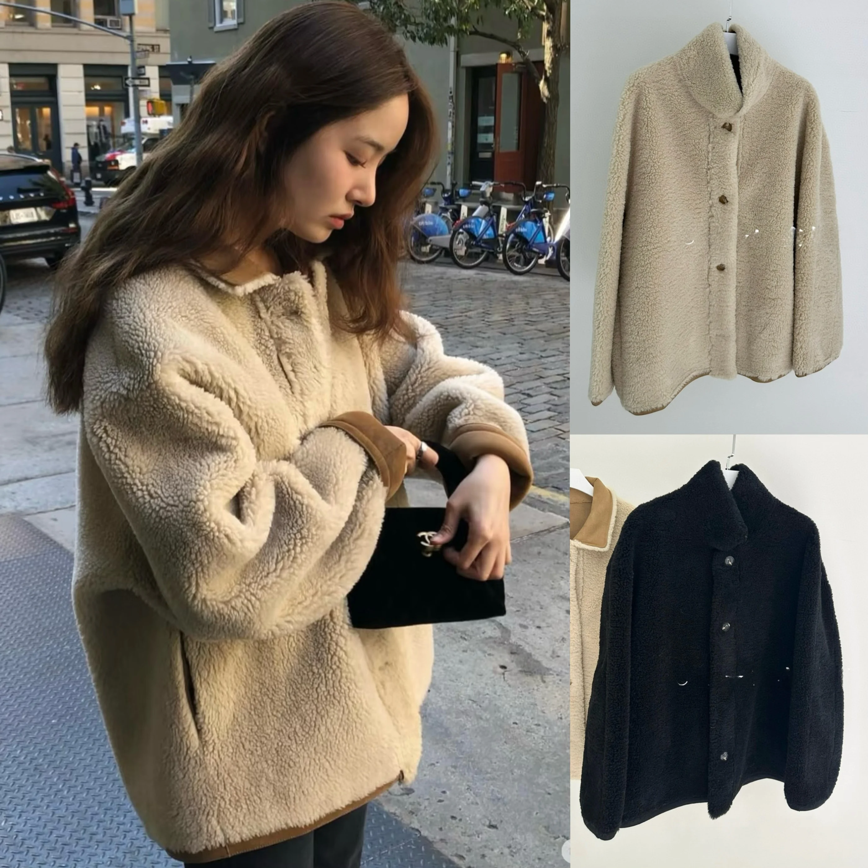 

Женское двустороннее пальто, легкий теплый воротник из овечьего меха, кожаное и меховое пальто, винтажная зимняя верхняя одежда, Sle