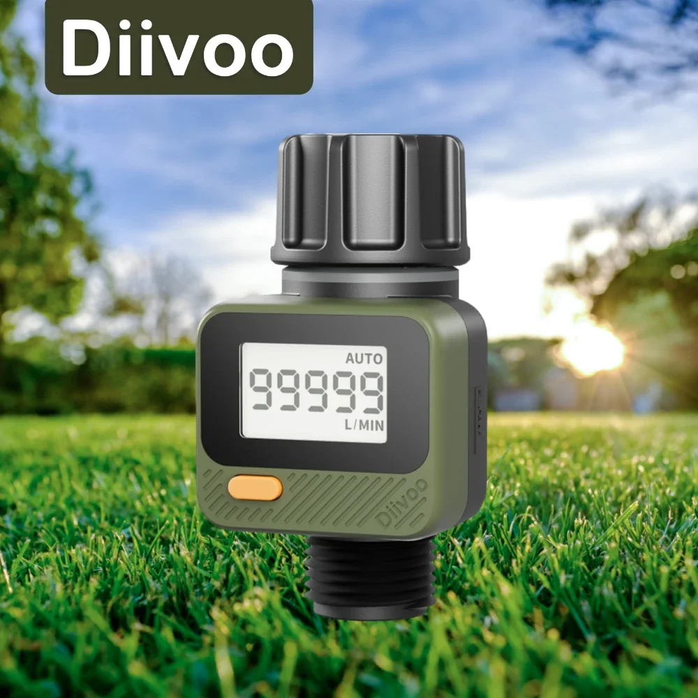 Diivoo Digital Water Flow Meter IP54 Highly Accurate Measurement of Water Consumption for Outdoor Garden Watering, Water Tanks