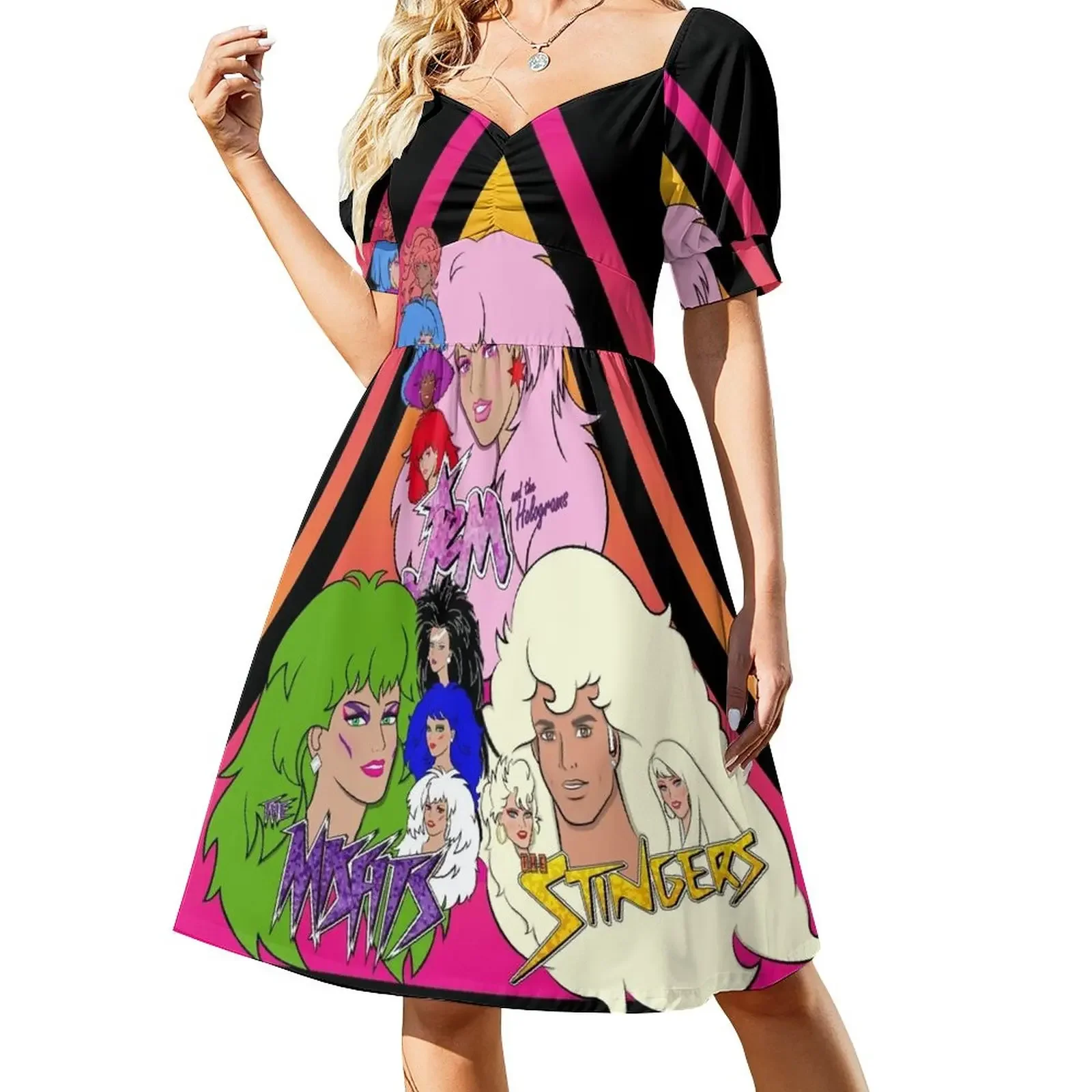 

Jem and the Holograms + The Misfits meet The Stingers! Short-Sleeved Dress womens dress birthday dress for women