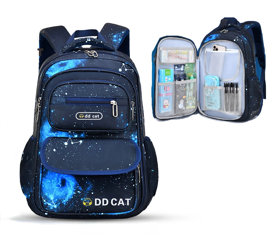 Side-opening Backpacks Waterproof Primary School Schoolbags for Kid Boys Mulit-pockets Travel Outdoor Bag Space Pattern Bookbags