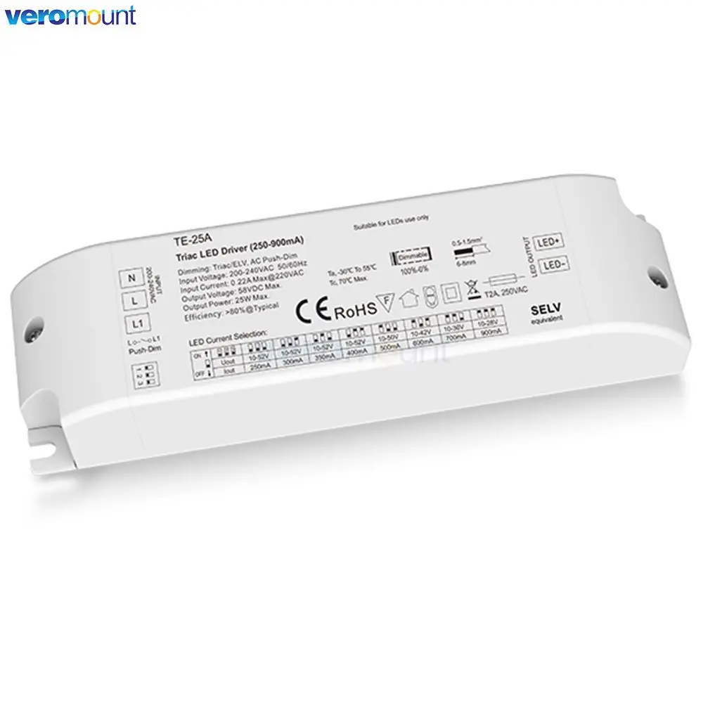 LED Triac Dimming Driver TE-15A/25A/36A 220V input Output 12 15 25 36W 150-1200mA Constant Current Triac Dimmable LED Driver