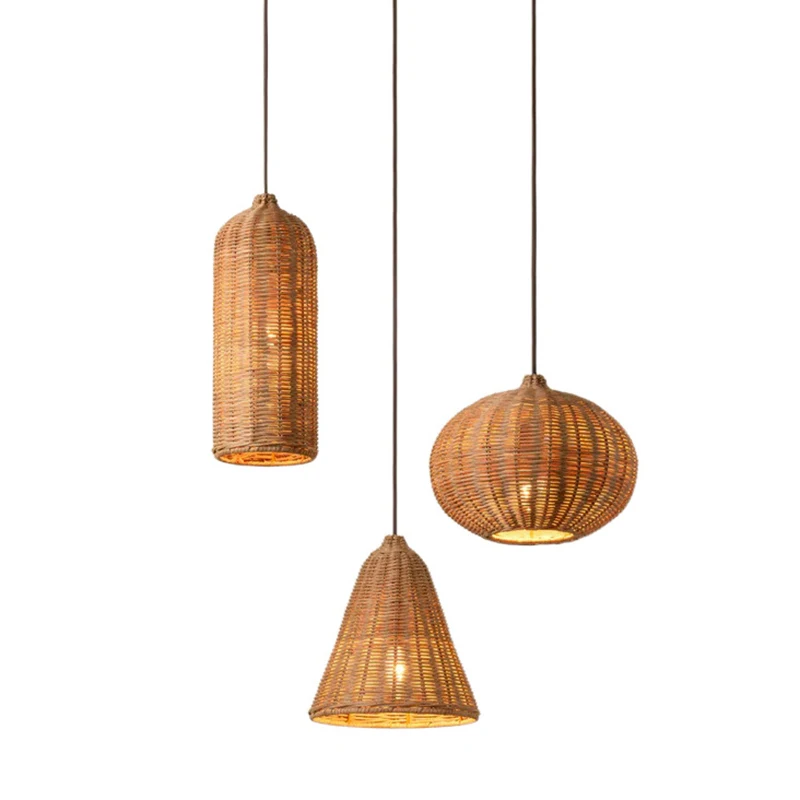 Natural Rattan Lamp Pendant Light New Chinese Style Hand-woven Pendant Light for Living Room Hanging Luminaire Dining Room Light