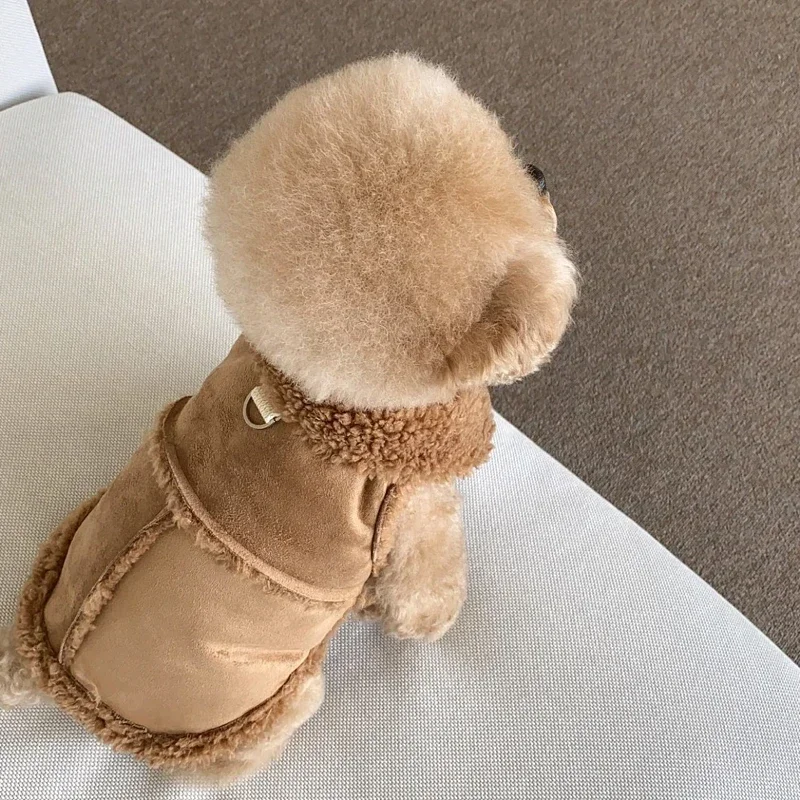 NO Rope Solid Colour Pet Dog Clothes Cotton Coat Pet Warm Winter Teddy Thickened Jacket Frise Tractable Split Button Shirt