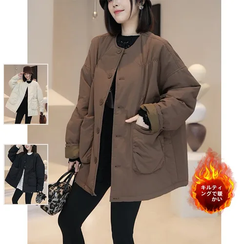 패션 면 재킷 여성용 패션 면 코튼 재킷 면 재킷 코튼 재킷 여성용 패션 중간 길이 라운드 넥 가벼운 단색 면 재킷 