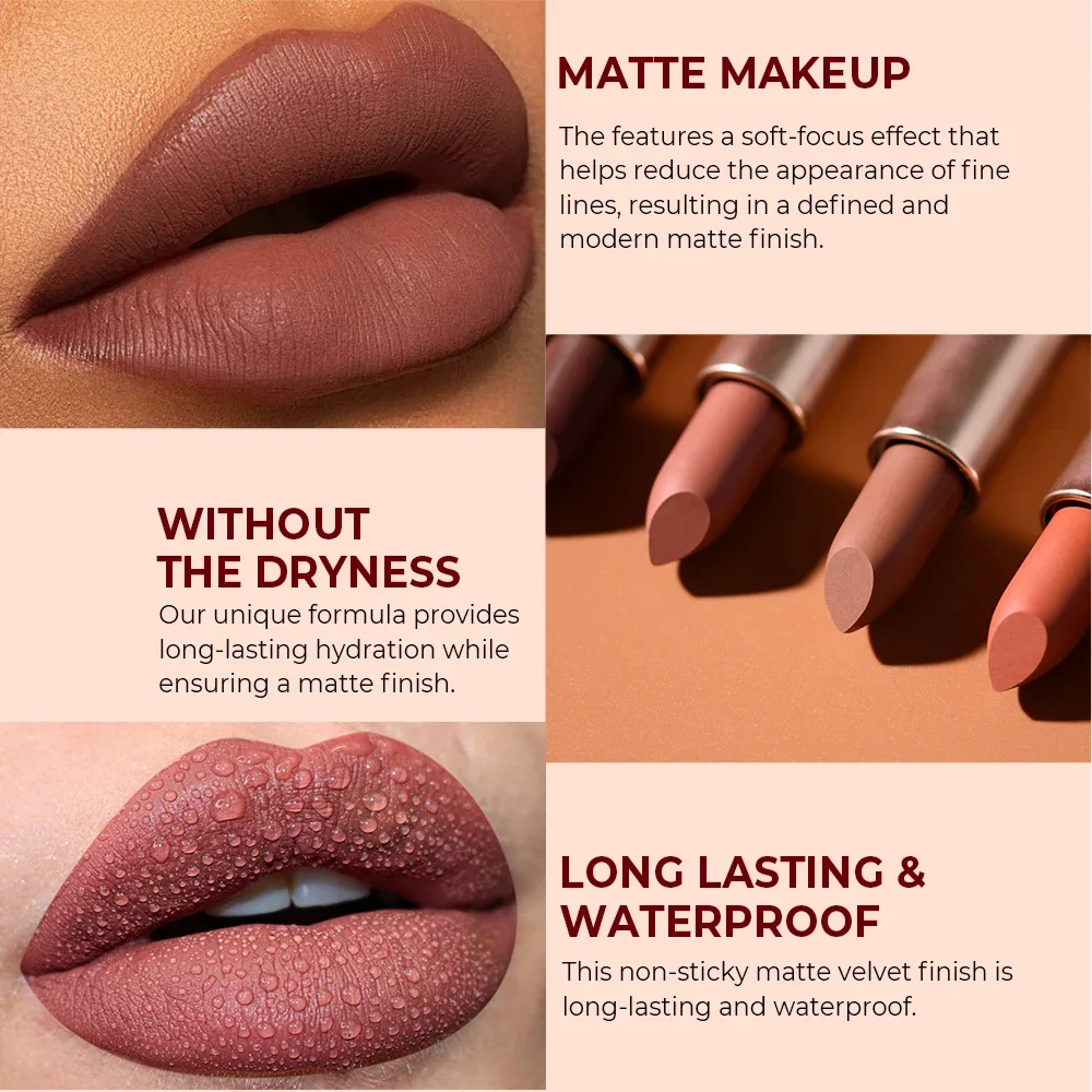 BEAUTY GLAZED 2Pcs/Set Matte Brown Lipstick+Translucency Lip Gloss Combo Kit,Easy Application, Non-Stick, Moisturizing