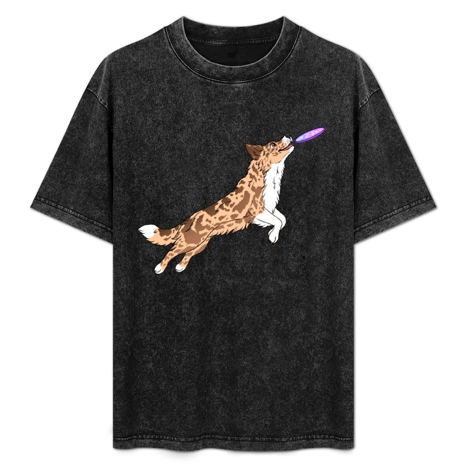 Camiseta con estampado de Sable Merle Border Collie Catching Disc, camiseta con estampado para uso diario