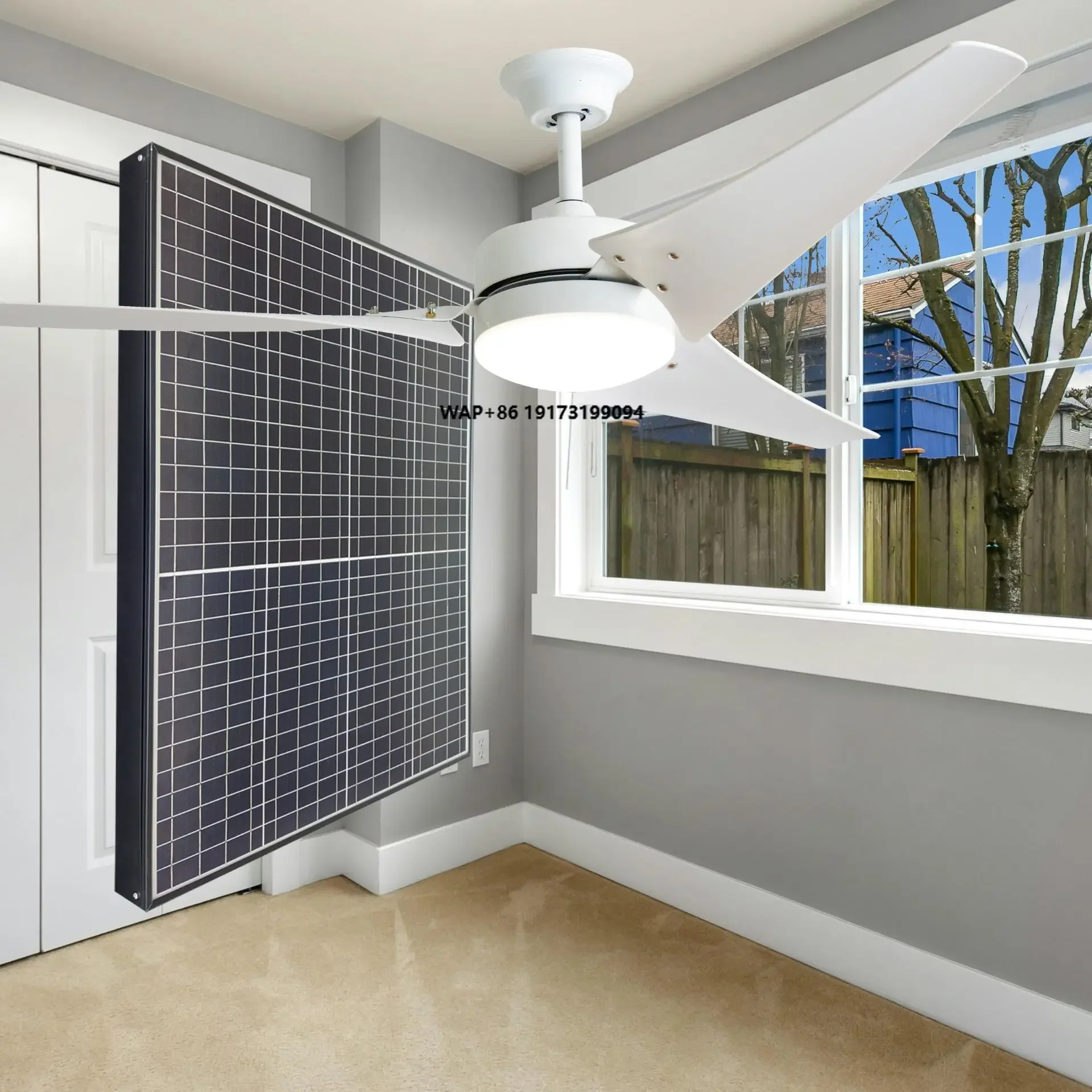 120W Solar Commercial DC Ceiling Fan with LED Panel Light Exhaust Cooling Ventilation