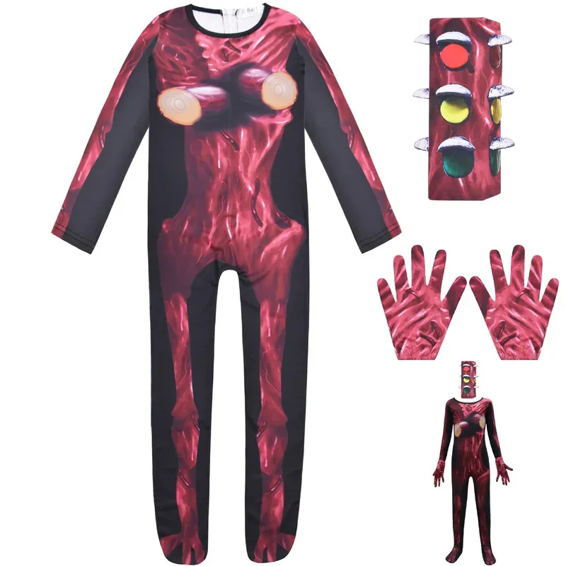 Kids Siren Head Cosplay Costume with Mask Gloves Boys Girls Anime Carnival Party Bodysuit Halloween Fancy Dress Up Jumpsuits