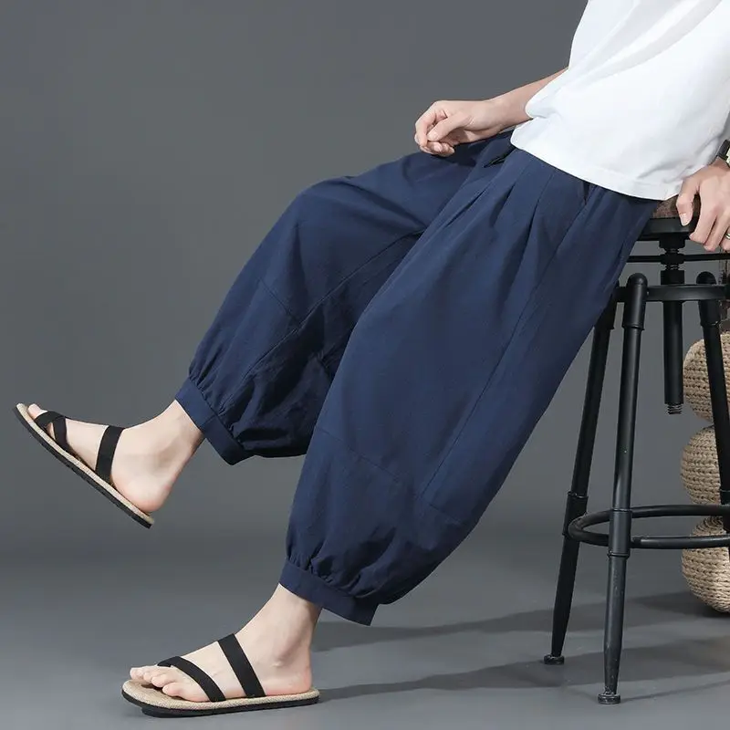 

2023 Spring and Autumn Fashion Trend Simple Solid Color High Waist Pocket Tie Feet Casual Loose Versatile Oversized Harlan Pants