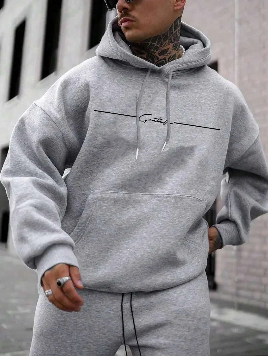 

Pure Cotton Hoodie with Minimalist Line and Script Print Ideal for Fans of Simple and Trendy Streetwear Great for Making Stylish