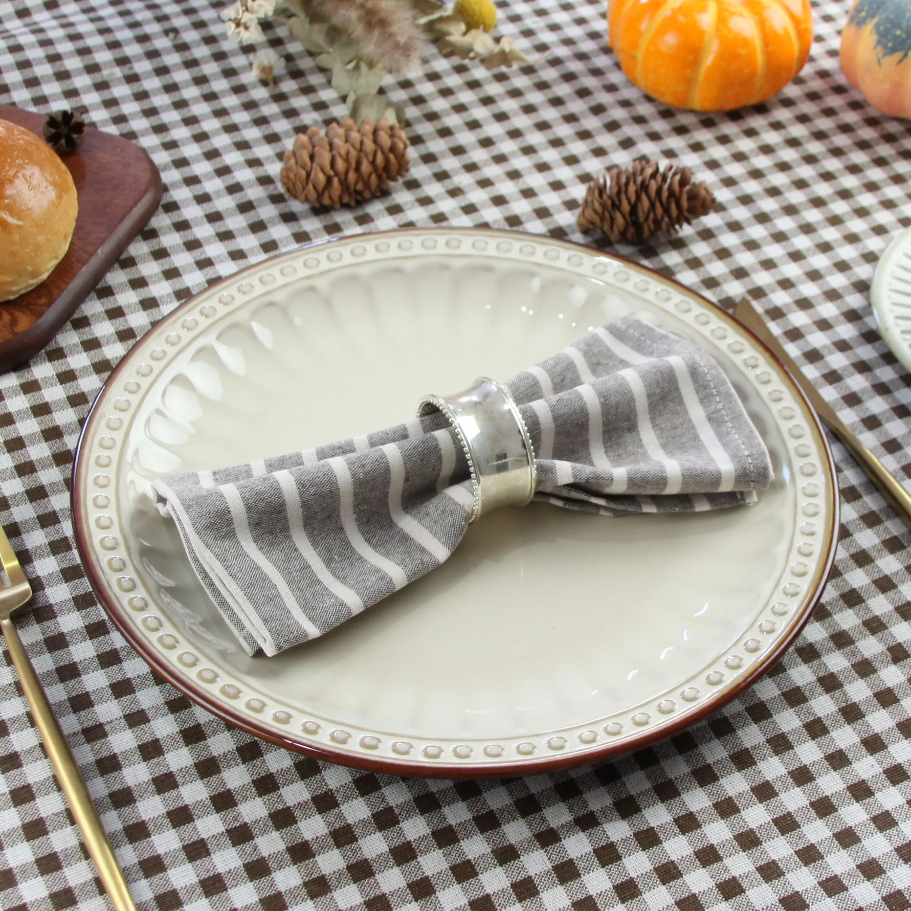 Broad Striped Cotton Blended Dinner Table Cloth Napkins Placemats Tea Towels Set of 12 pcs 40x30cm For Events & Home Use