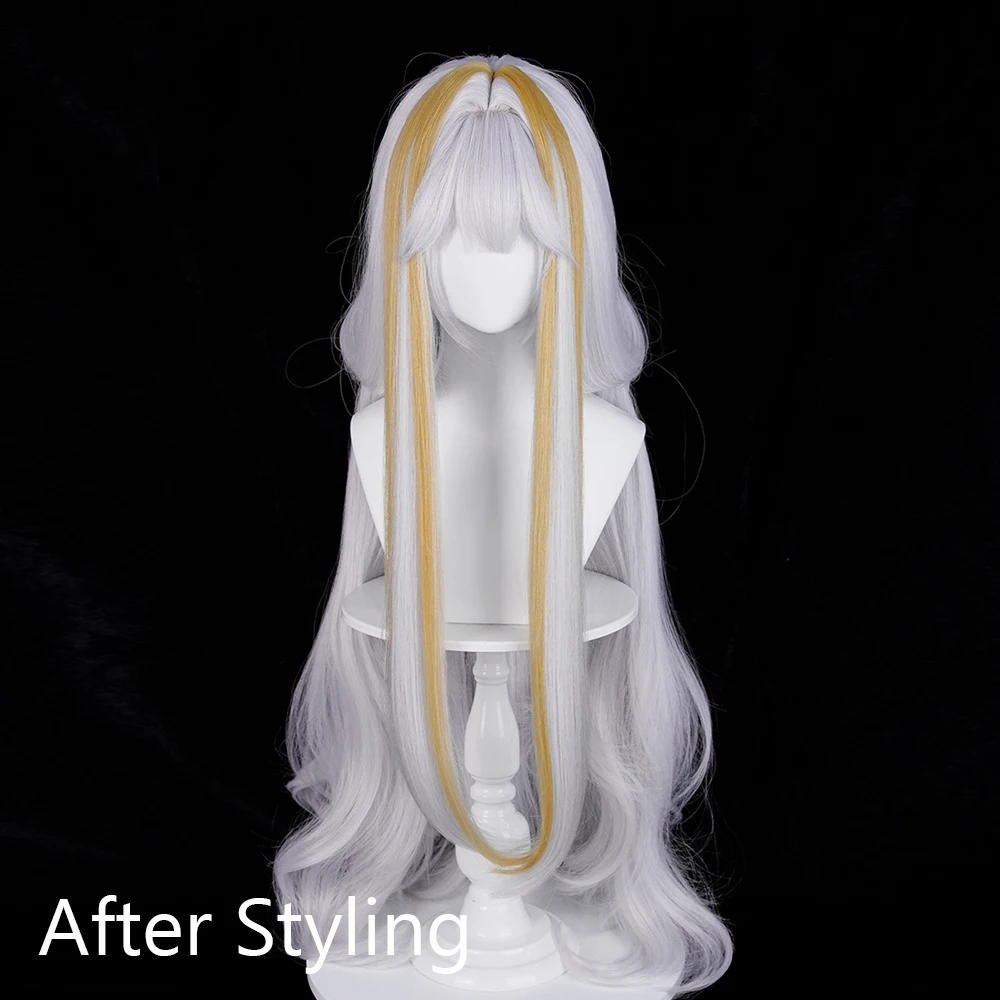 Długie Proste Syntetyczne Peruki z Białyblond Pasemkami z Grzywką Anime Gra Cosplay Puszysta Peruka Odporna na Ciepło na Codzienne Użytkowanie i Imprezy