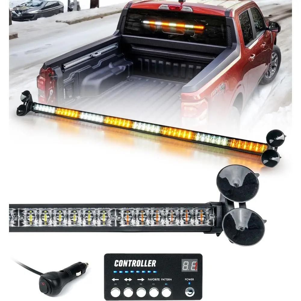 

48 LED Traffic Advisor Strobe Light Bar with Controller for Trucks - Amber & White Emergency Vehicle Safety Warning Lights