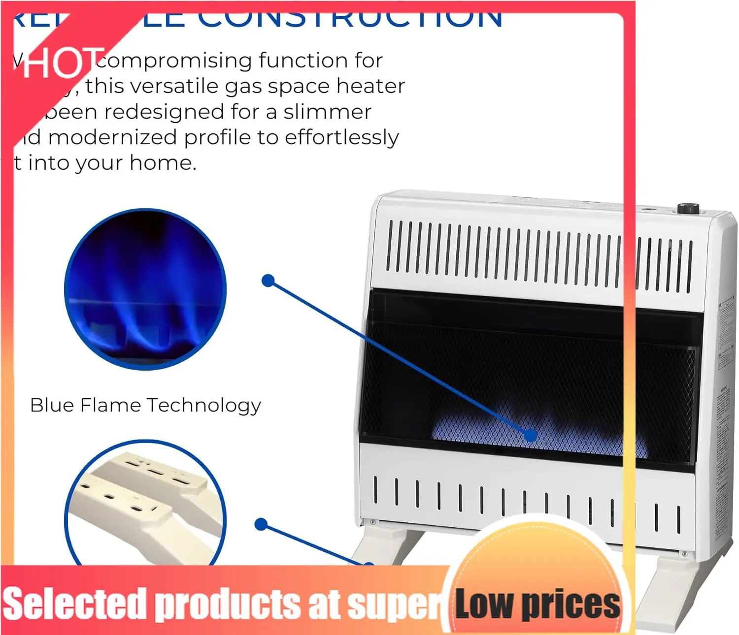

Competitive Item-MN300TBA-B Ventless Natural Gas Blue Flame Space Heater With Thermostat Control For Home And Office Use, 30000