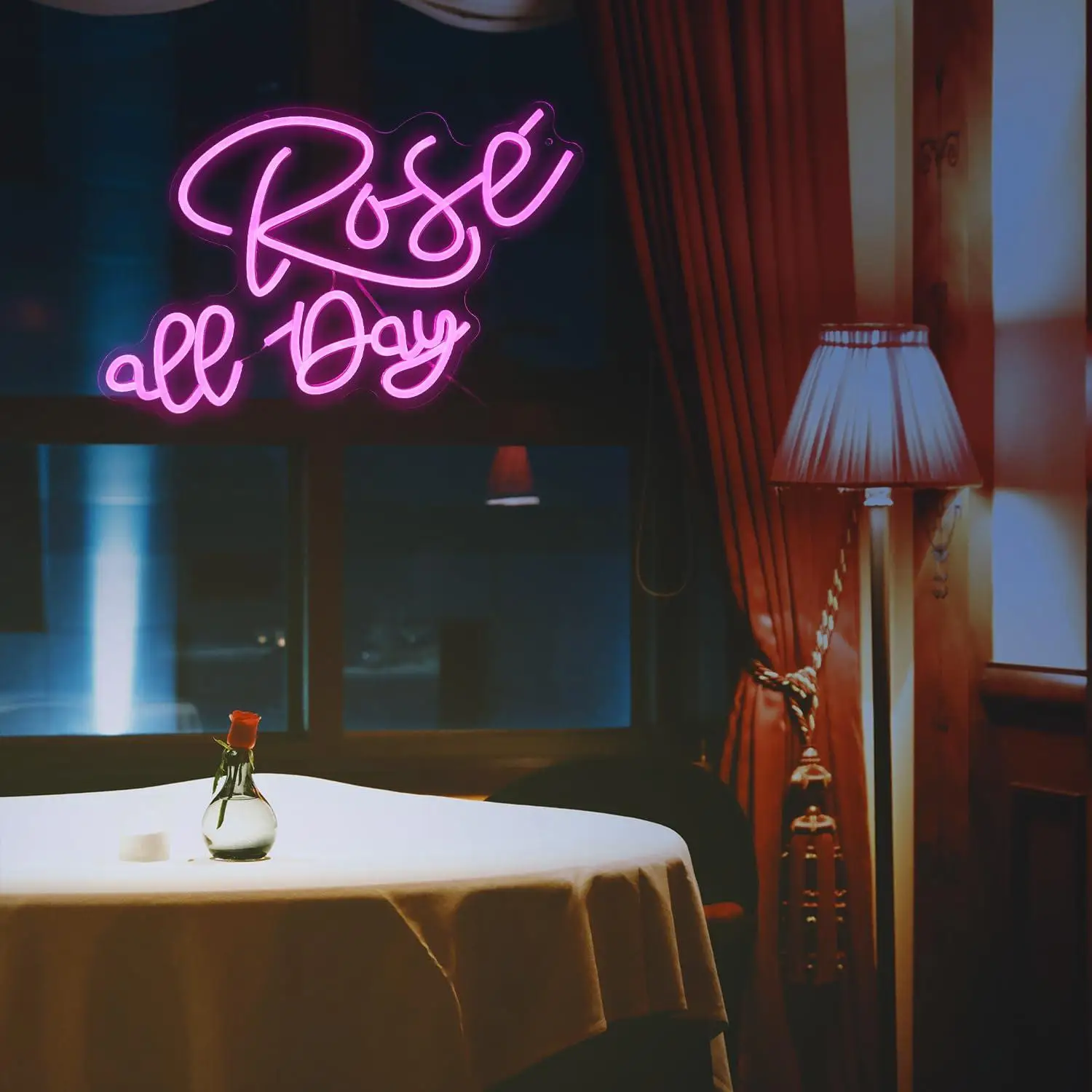 Rose All Day Neon Sign Dimmable LED Neon Light For Bedroom Wedding Engagement Anniversary Party Atmosphere Decor Lovers Gifts