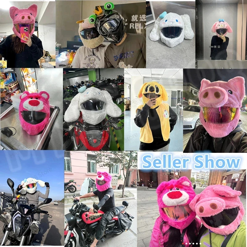 FOR LS2 AGV SHOEIMotorcycle Helmet Cover Motobike Fuzzy Hats Rabbit Fox Bear Pig Helmet Covers