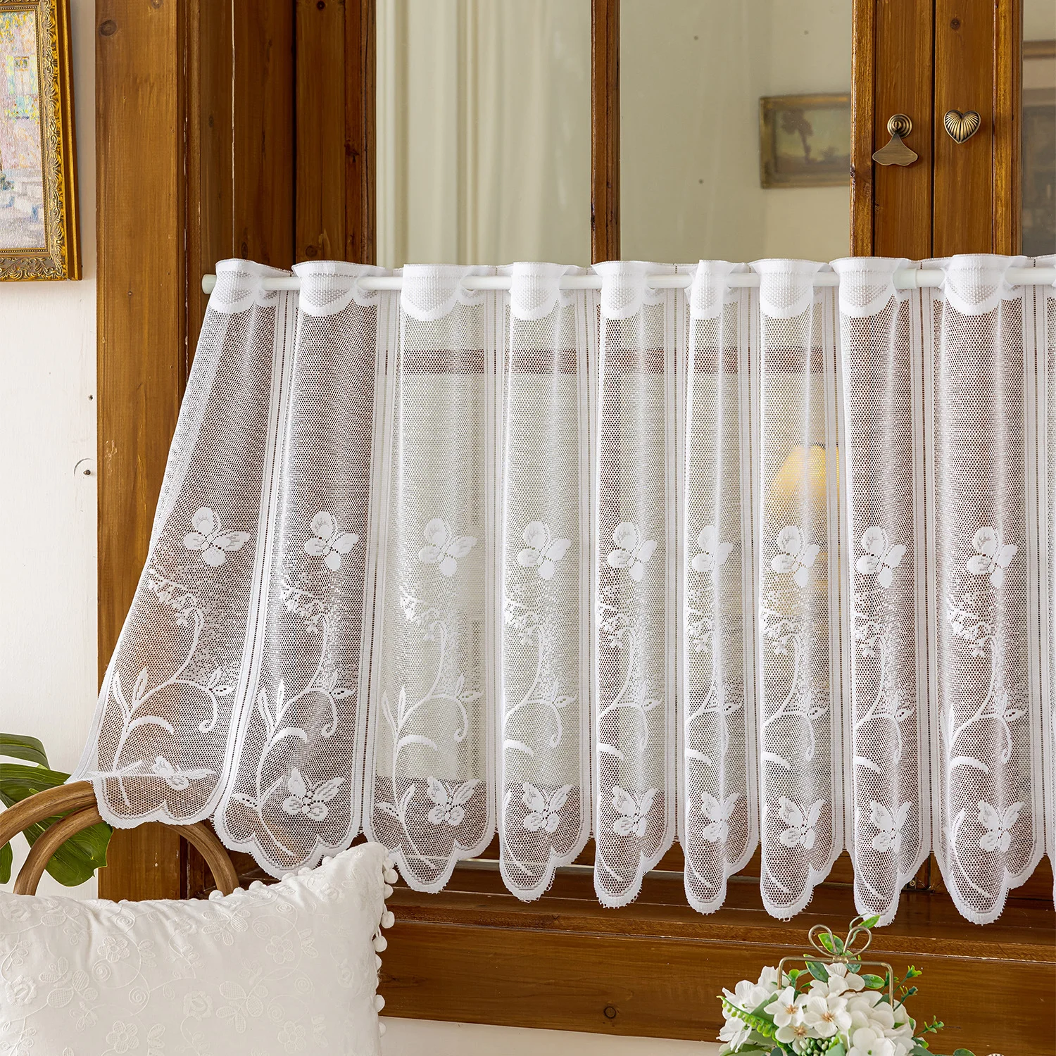 Embroidery Kitchen - 1 peça Cortina de Voile com