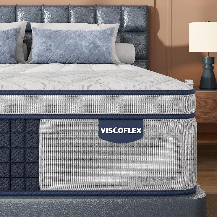 Medium Firm Mattress For Back Sleepers, Hybrid Construction With Gel Memory Foam And Pocket Coils, Charcoal Grey, Pressure And