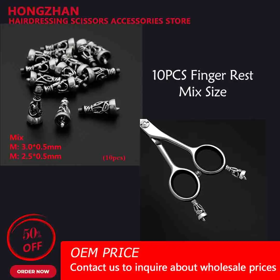 

HONGZHAN 10pcs Removable Finger Rest Tang Tail Nail Hair Scissors M:3*0.5mm/M:2.5*0.5mm Professional scissors accessories