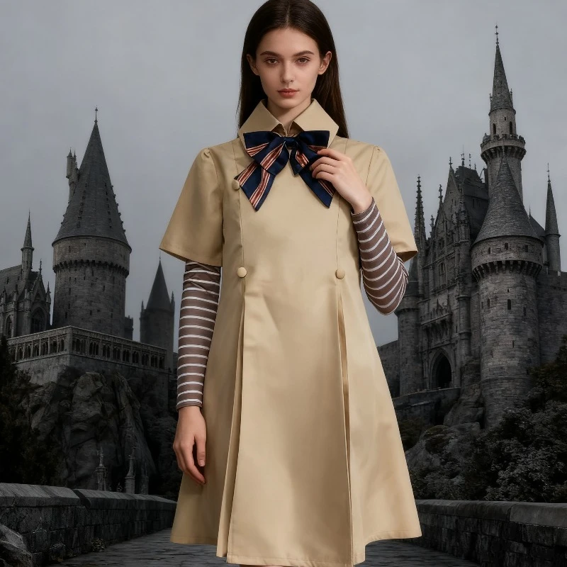 

Horror Movie Megan AI Robot Cosplay Costume Yellow Doll Dress with Bow Belt Long Sleeve Dresses Megan Suit Halloween Carnival