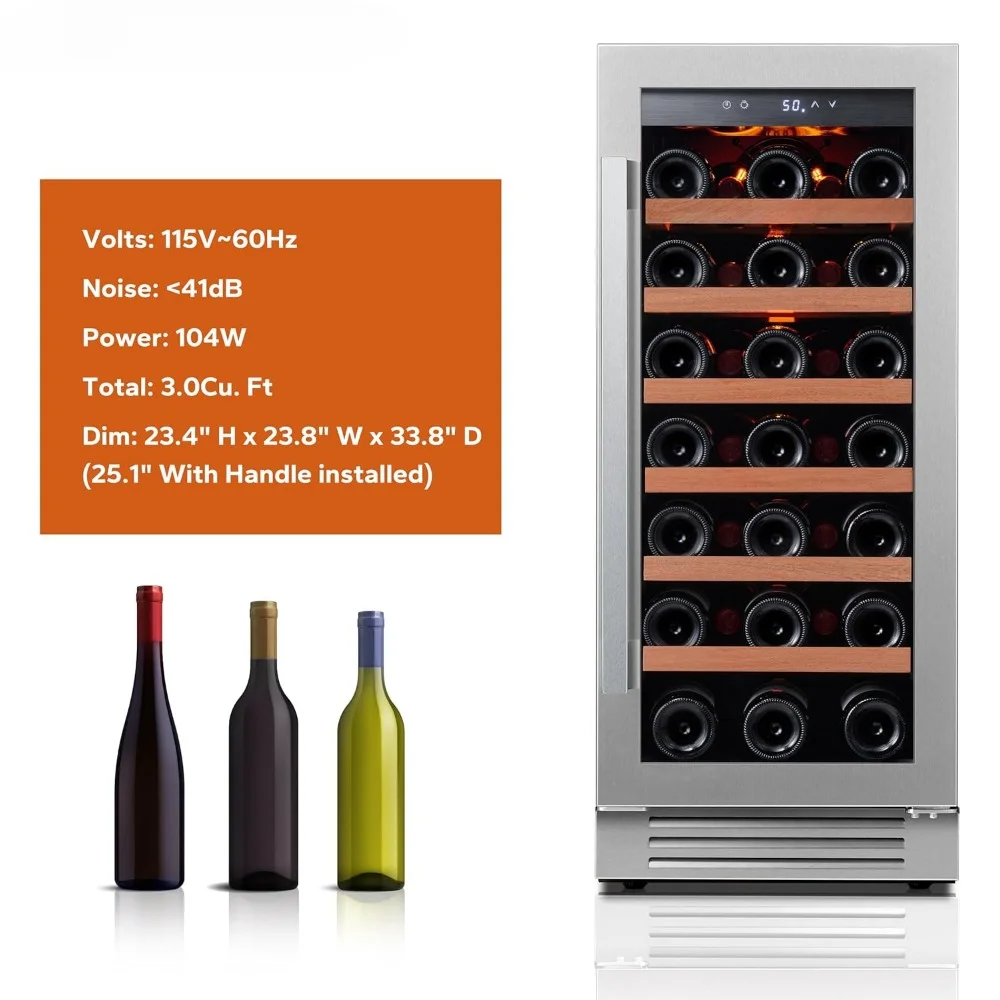 Réfrigérateur à vin avec porte en verre, réfrigérateur à vin à 3 LED, réfrigérateur à vin, 33 bouteilles, 40-65 °F, 15 po