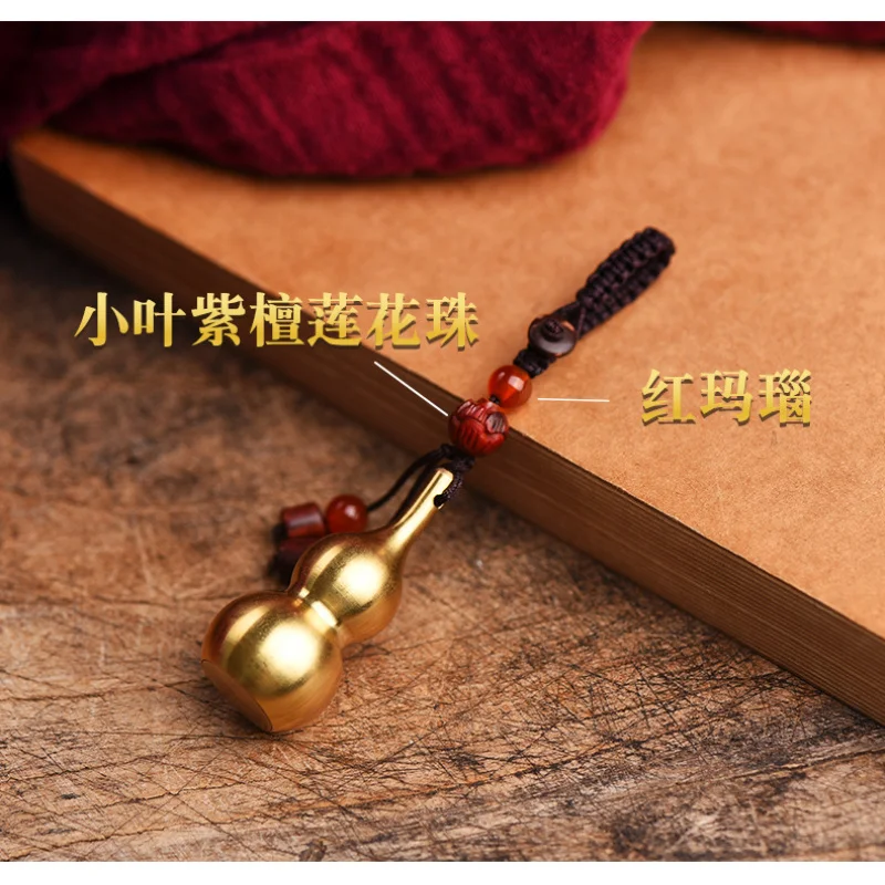 Cinnabar Copper Gourd Hollow Pendant Small Calabash Keychain Accessory For Men And Women Bag Chamrs Safe Amulet Bag Chamrs