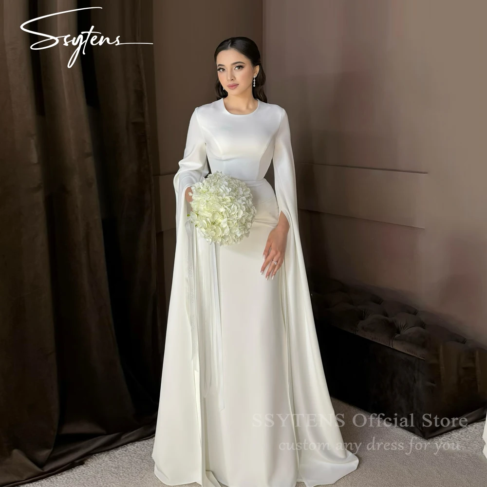 SSYTENS Simple A Line Wedding Dresses For Woman Dubai Bride Dress Satin Flare Long Sleeve Robe De Mariée Personalized Customized