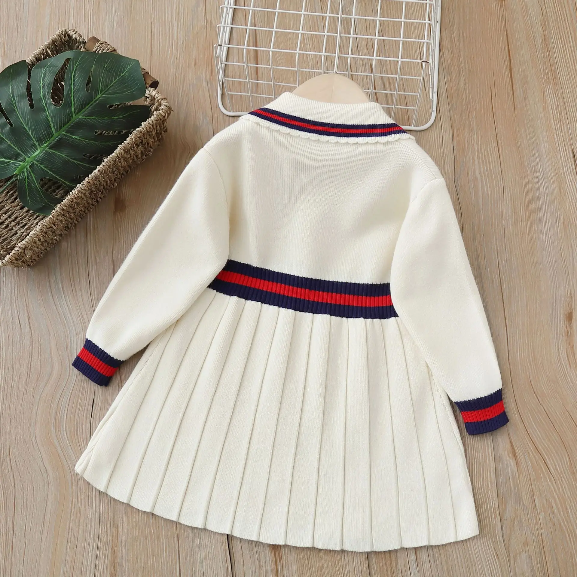 Girls Knitted Dresses Spring Autumn 2024 Children Woolen Jersey Sweaters Dress For Baby Polo Clothes Kid Pullover Party Costume