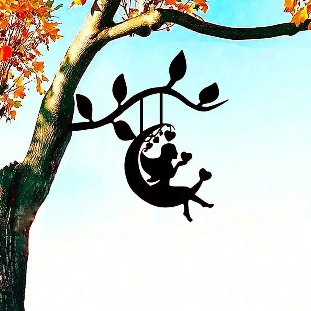 CIFBUY Wrought Iron Black Fairy Stick Garden Decor Steel Silhouette Wall Art Outdoor Patio Yard Decor Vintage Style