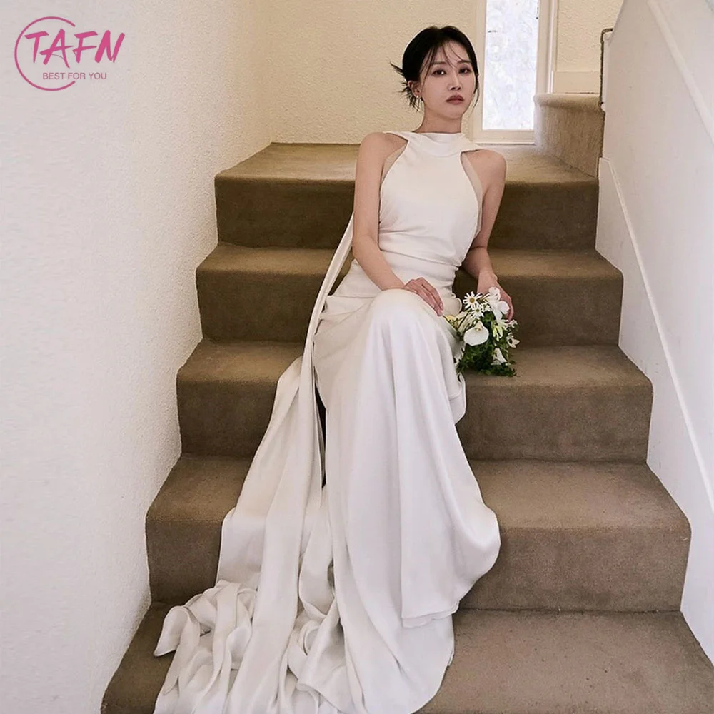 TAFN gaun pernikahan Satin lembut gaun pengantin tanpa lengan Halter elegan A-line gaun pengantin Korea gaun pemotretan foto pernikahan Dresses 드드20003/2014 S