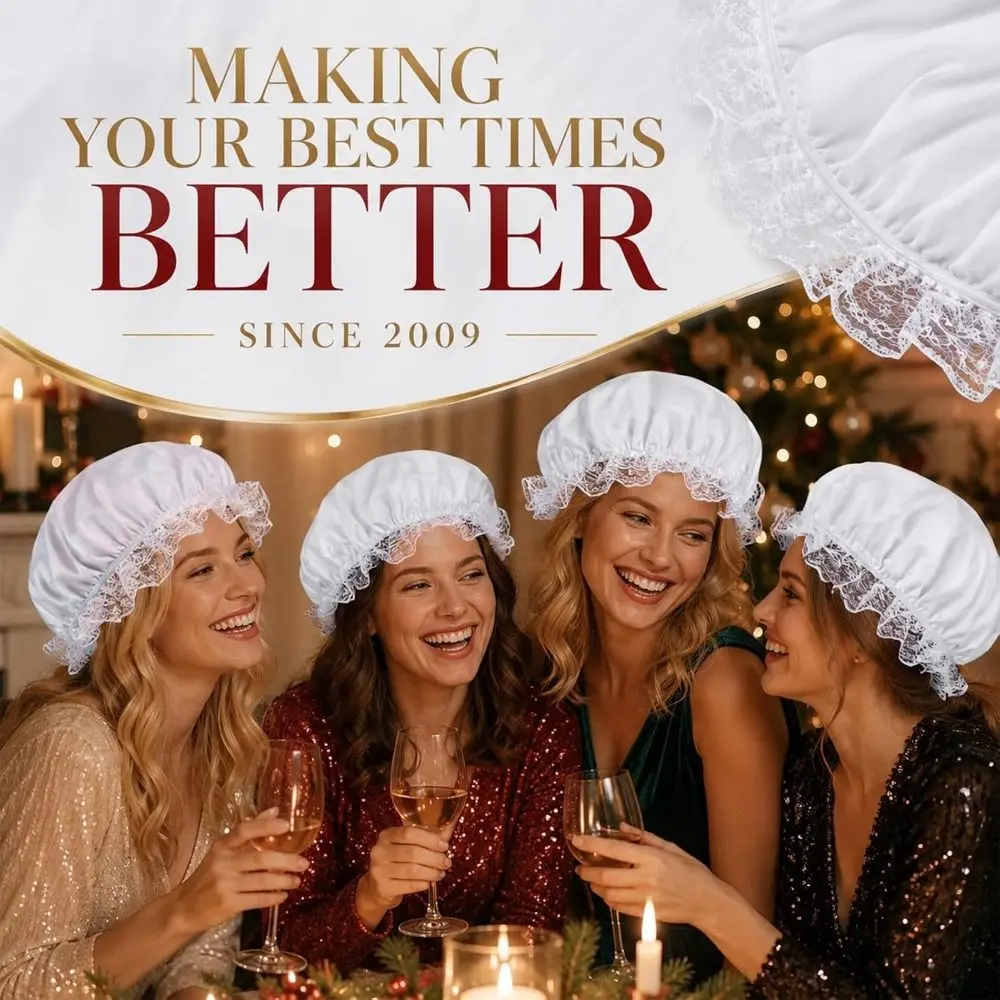 Fashion Lace Trim Mob Cap Ruffled Brim Stretchable Fit Colonial Bonnet Elastic Band Maid Bonnet Costume Parties