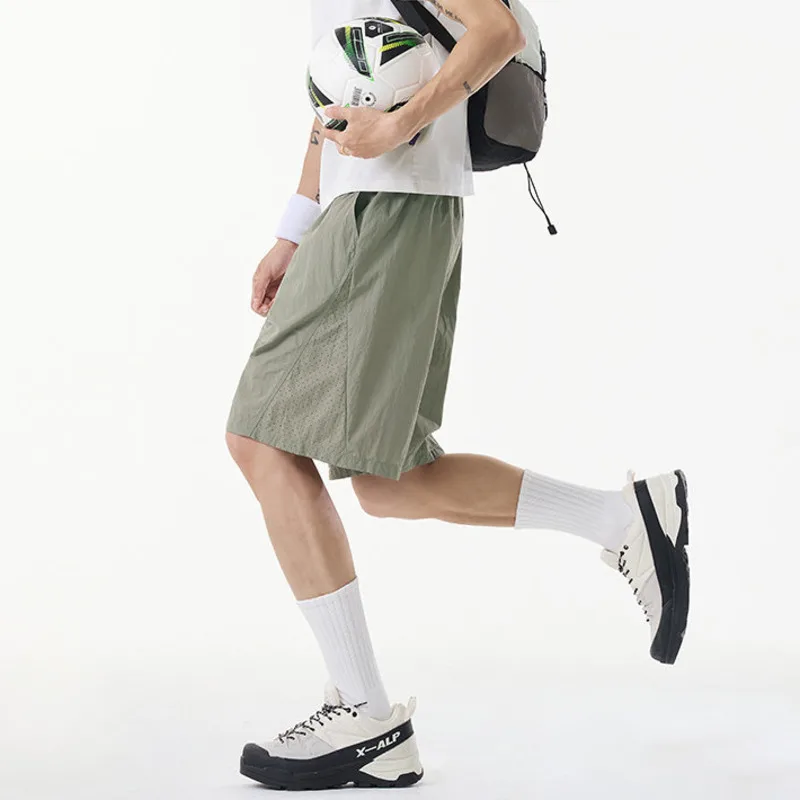 LUZHEN 2026 Quick-dry Ice Silk Breathable Solid Color Five-pointed Pants Men's Fashion High Quality Elastic Waist Shorts JY7415