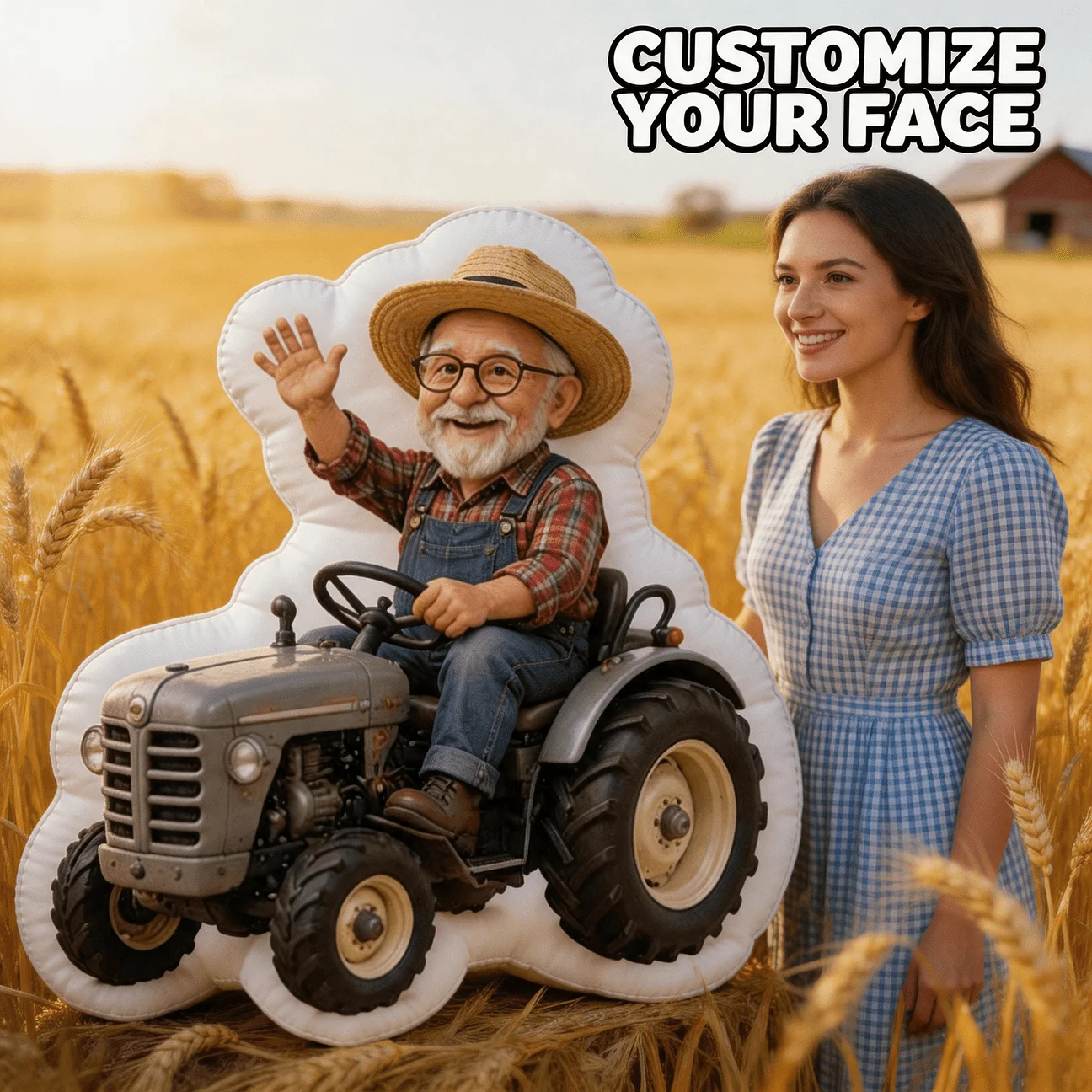 Custom Personalized Photo Tractor Shaped Pillow, Farmer Style Custom Face Decorative Cushion, Unique Home Decor Accent for Sofa