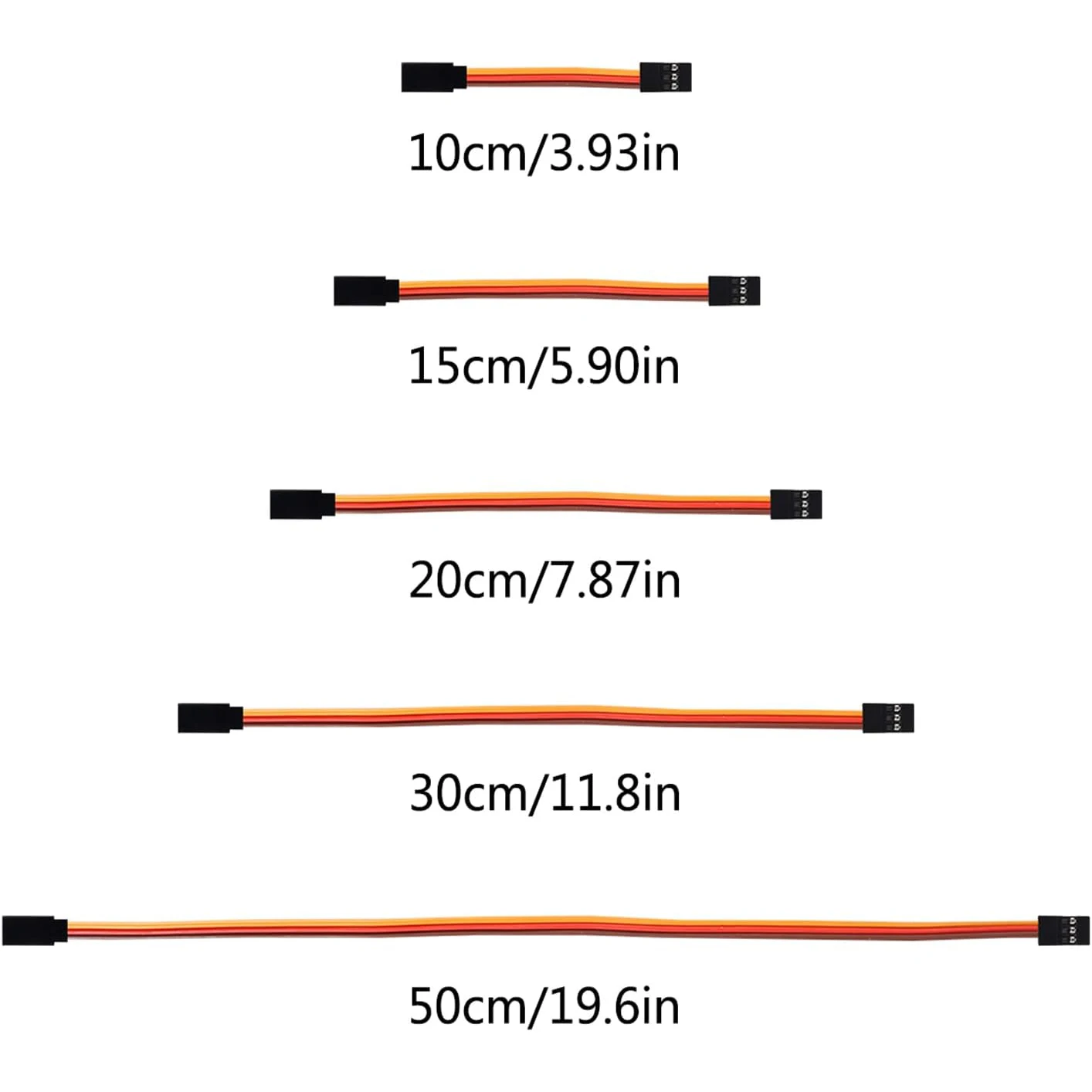 25PCS Servo Extension Lead Wire Cable 5 Sizes 3-Pin Servo Extension Cable Wire Cord Male to Female RC Servo Remote Control Cord