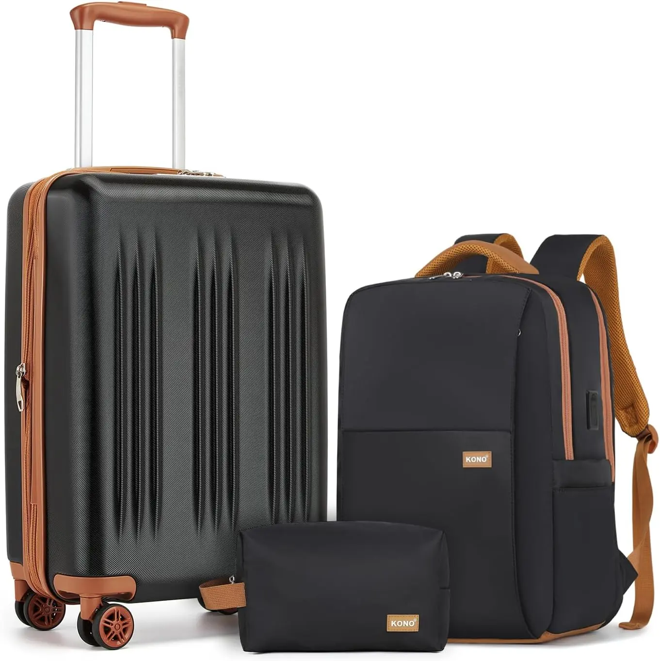 

Набор из 3-х расширяемых чемоданов с жестким корпусом, замком TSA и колесами-спиннерами, 20-дюймовый ручной чемодан для путешествий, черный и коричневый цвета