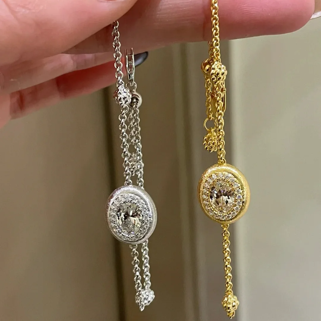 Foydjew Italian Vintage Jewelry Handmade Brushed Gold Color Bracelets Inlaid Oval Cubic Zirconia Bracelet Chain For Women