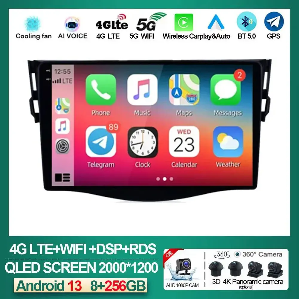 

9" 4G Carplay 2din Android 13 Car Radio Multimidia Video Player Navigation GPS For Toyota RAV4 Rav 4 2005-2013 Head Unit NO DVD